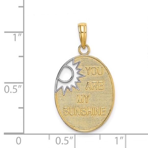 14k Yellow Gold You Are My Sunshine Necklace Charm Pendant Sun Cut-out RH White - Picture 4 of 5
